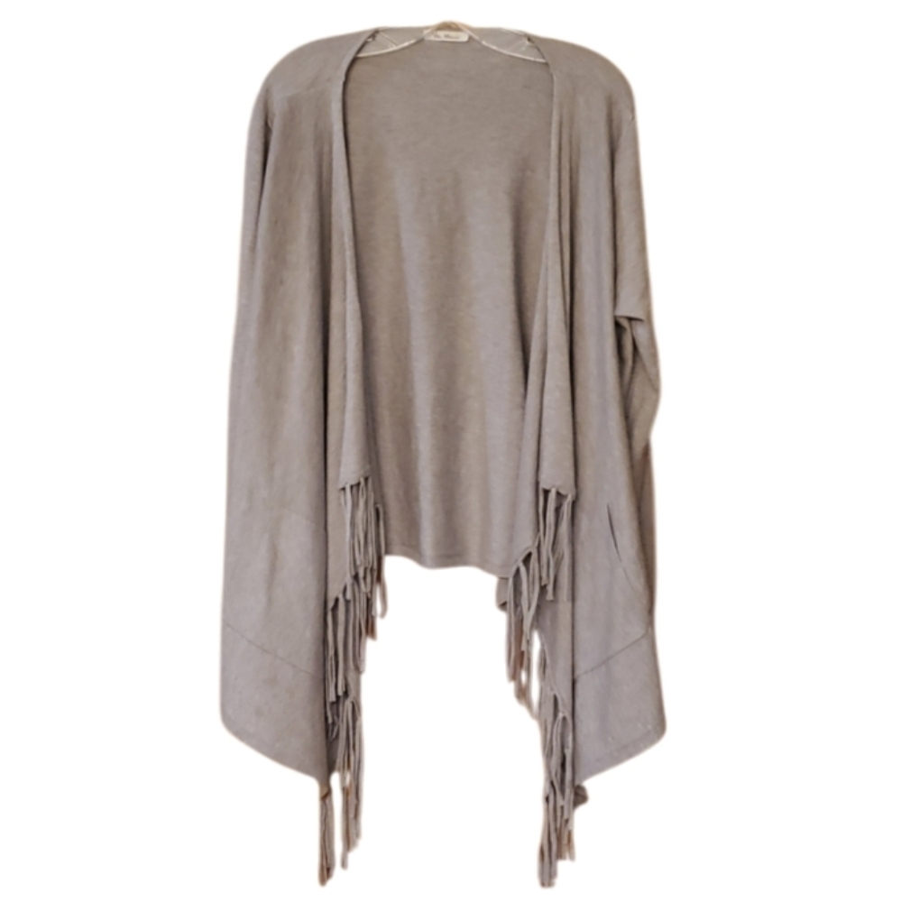Vila Milano Womans Gray Fringe Open Cardigan Size Large